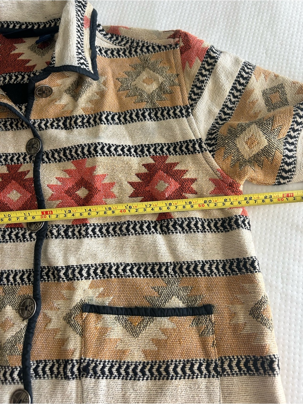Laura Ashley Vintage Southwestern Aztec Knit Button-Up Cardigan in Beige/Rust - Picture 10 of 11
